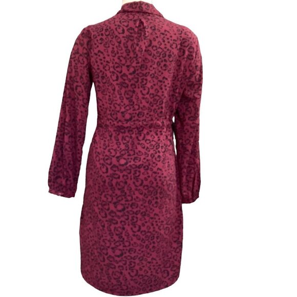 A New Day Shirt Dress S Burgundy & Black Leopard Print #29W - Picture 6 of 8